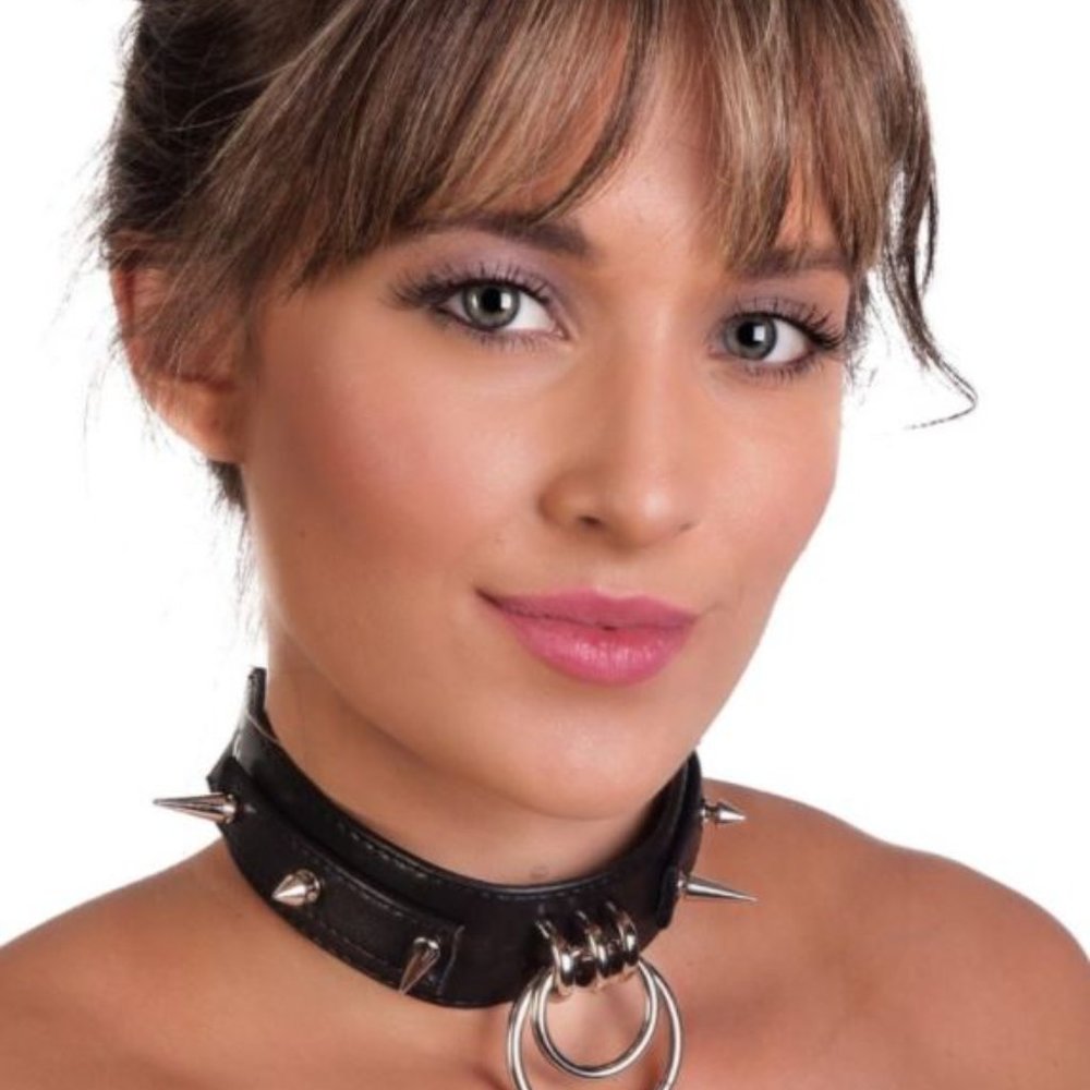 Women Black Choker Collar BDSM Necklace W/ 2 Rings